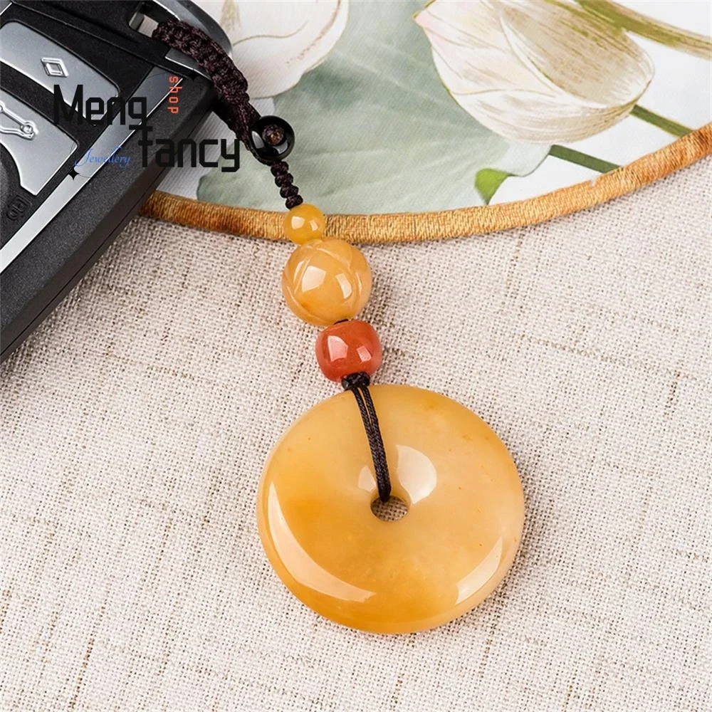 Natural Golden Silk Jade Peace Buckle Cell Phone Pendant Backpacks Car Keychain Best Selling Mascots Handicraft Holiday Gift