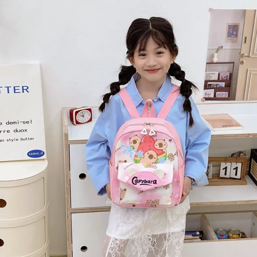 

Cute Large Capacity Capybara Backpack Ultra-light Nylon Cartoon Animal Schoolbag Wide Straps Kids Book Bag Daily