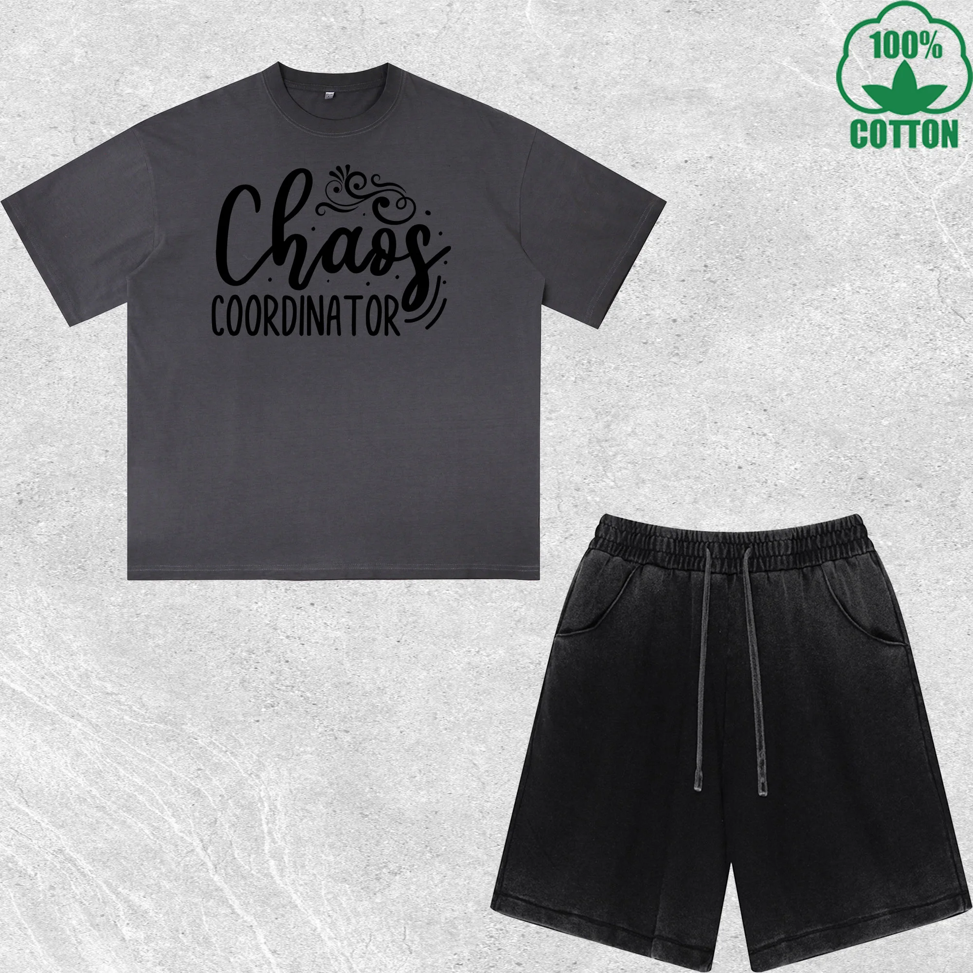 

Chaos Coordinator Printed Dirty Wash T-Shirt Shorts Set Multicolor Combo Loose Trendy Fashionable 100%Cotton