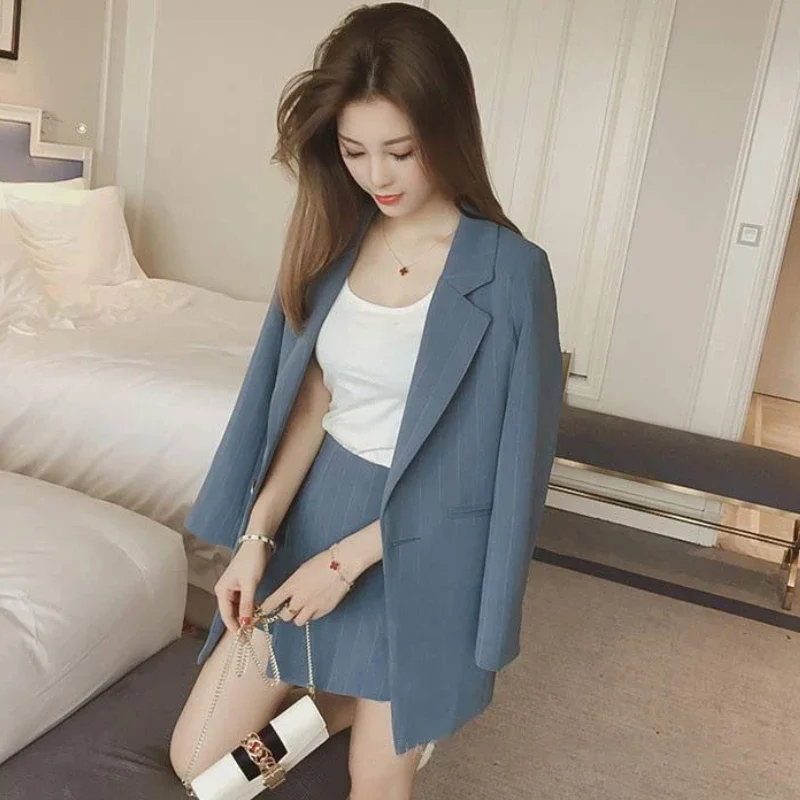 Womens Short 2 Sets Office 2024 Two Piece Set for Women Suit with Skirt and Blazer Outfit Summer Long Sleeve Co Ord Korean Style