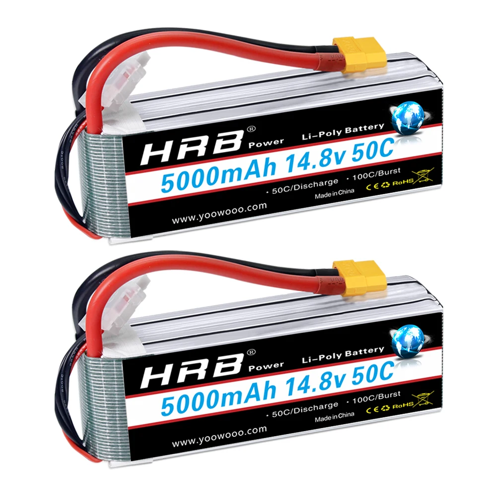 HRB 4S Lipo Battery 14.8v 5000mah RC Battery 50C With XT60 Connector for RC Car truck Tank RC Airplane drones helicopter RC DIY