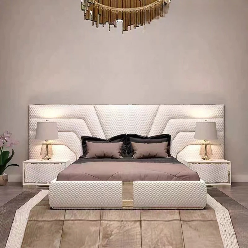 

Wooden King Size Double Bed Modern Luxury Bedroom Leather King Queen Size Bed