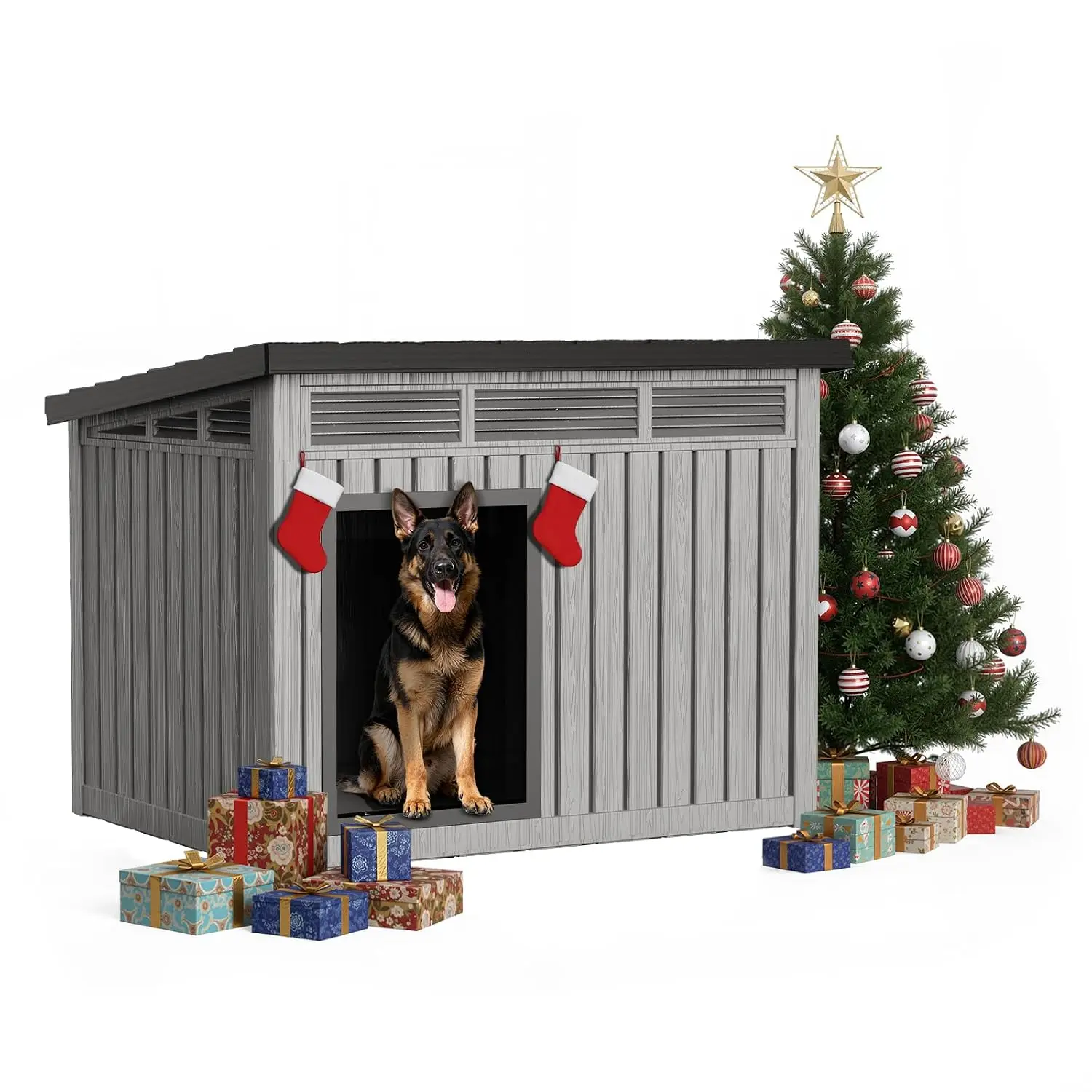 Large Dog House Outdoor Indoor, Waterproof Pet Kennel Shelter, 43x33x32 In, Customized