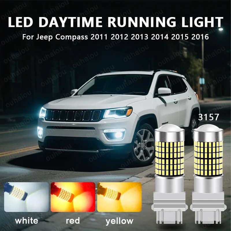 

Для Jeep Compass 2011 2012 2013 2014 2015 2016 2 шт. светодиодные дневные ходовые огни DRL лампа Canbus без ошибок 3157 P27/7W T25 ﻿