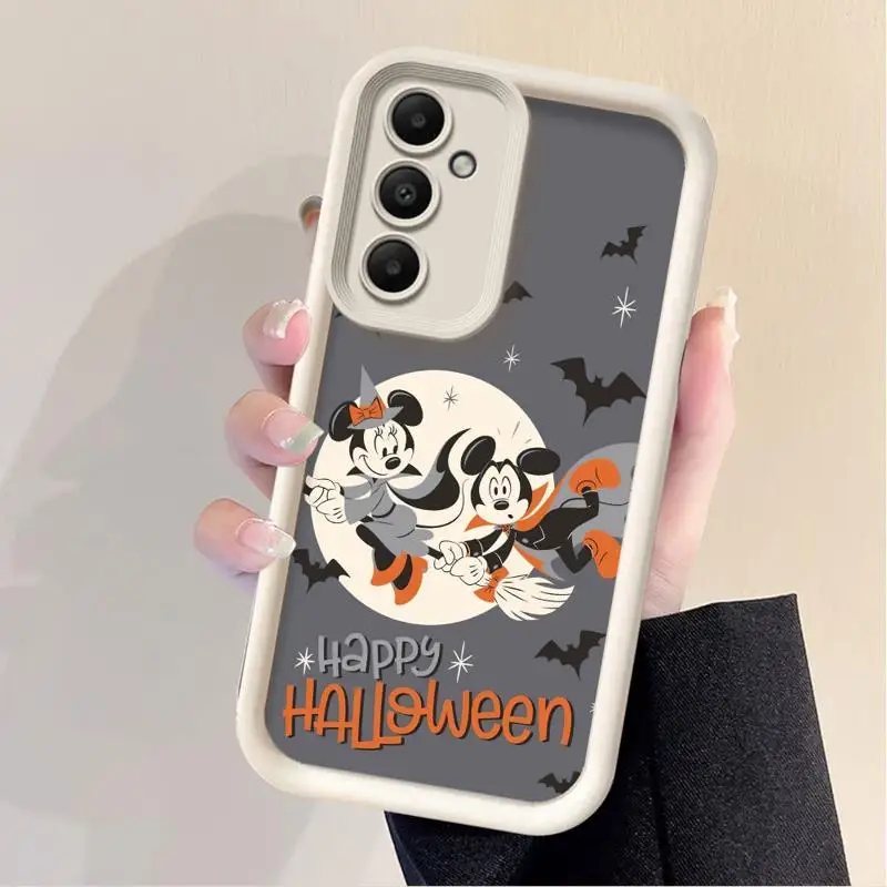 Disney Mickey Minnie Broomstick Halloween Liquid Phone Case for Samsung Galaxy A55 A54 A53 A52 A35 A15 A51 A14 A12 A34 A32 A22