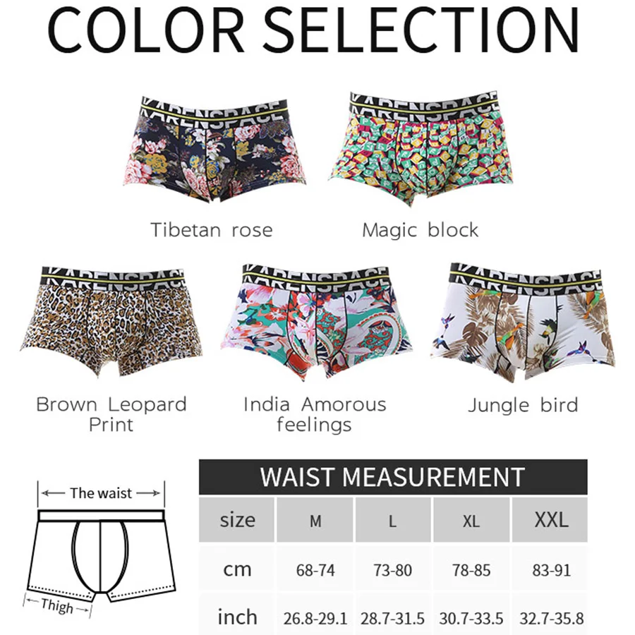 Men Soft Ice Silk Breathable Printed Low Rise Underwear Underpants Boxers Shorts Briefs Printed Panties Male Boxer Shorts