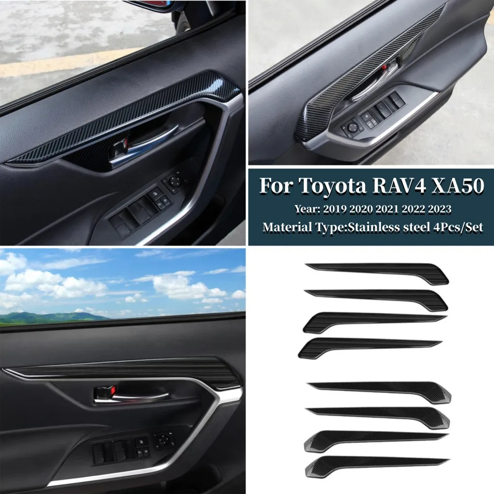 

Stainless steel Car Door Armrest Frame Strip Trim Cover Decoration Accessories For Toyota RAV4 2019 2020-2023 RAV 4 XA50 Hybrid