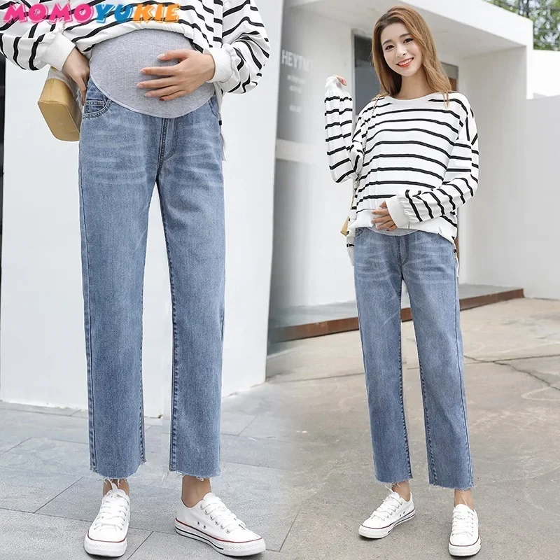 

Vintgae Washed Denim Maternity Jeans for Pregnant Women Clothes Elastic Waist Belly Loose Pants Pregnancy Clothing clothe