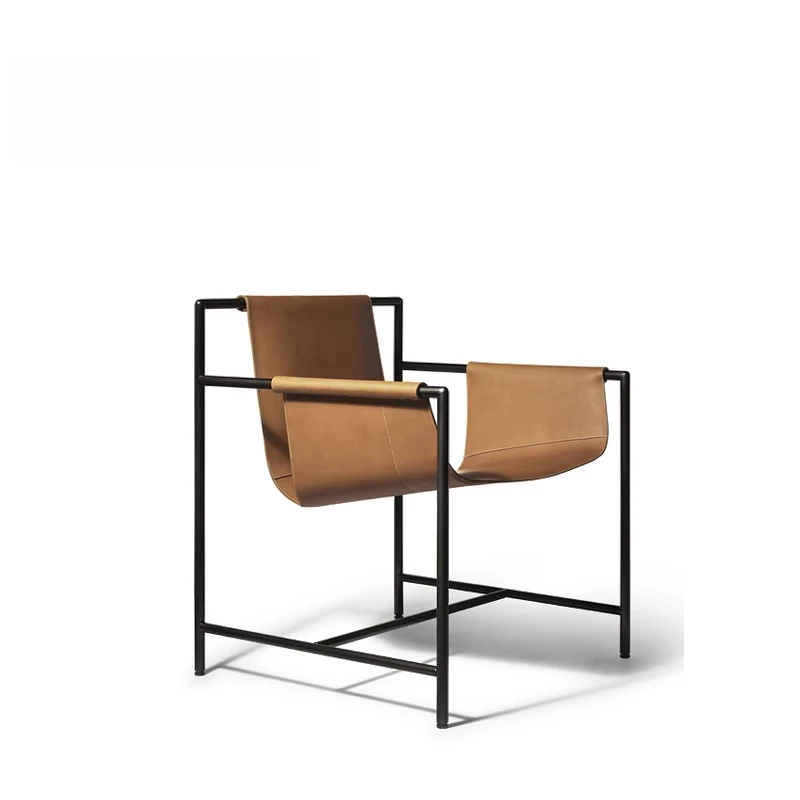 

Italian light luxury leisure chair, minimalist designer saddle leather back dining chair, single book chair