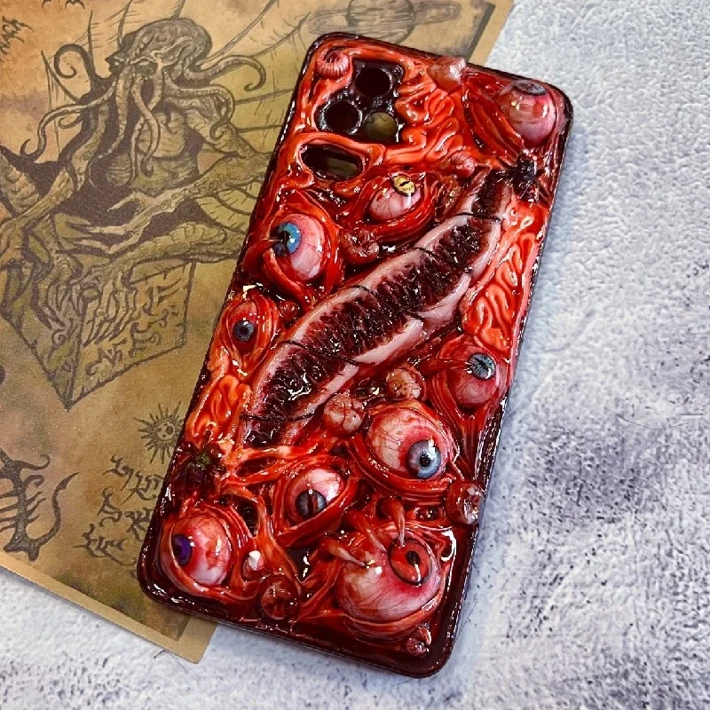 

4168 Original 3D Handmade Mobile Phone Case Bloody Cthulhu Eyes Horror Tentacle Wound Gothic Style Mobile Phone Case Custom Gift