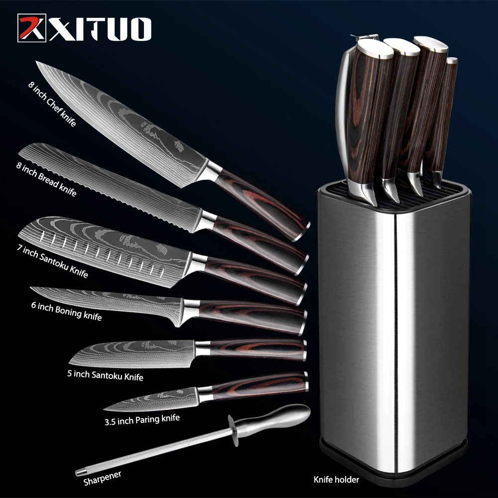 

XITUO Chef Knife Set Stainless Steel Knife holder Sharp Santoku Knives Cleaver Bread Paring Knife Kitchen Bone Scissors cooking