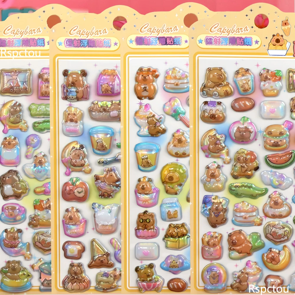 

Набор из 4 лазерных рельефных стикеров «Кавайные животные: Капибара» для декора чемоданов, ноутбуков, шлемов, канцелярских товаров, а также для вечеринок и в качестве подарков