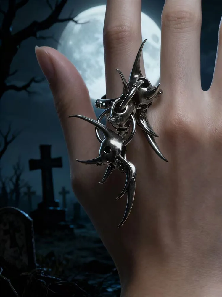 إكسسوارات مجوهرات فنية على شكل جمجمة متعددة السبائك، خاتم للجنسين للرجال والنساء، إكسسوار أنيق فريد من نوعه