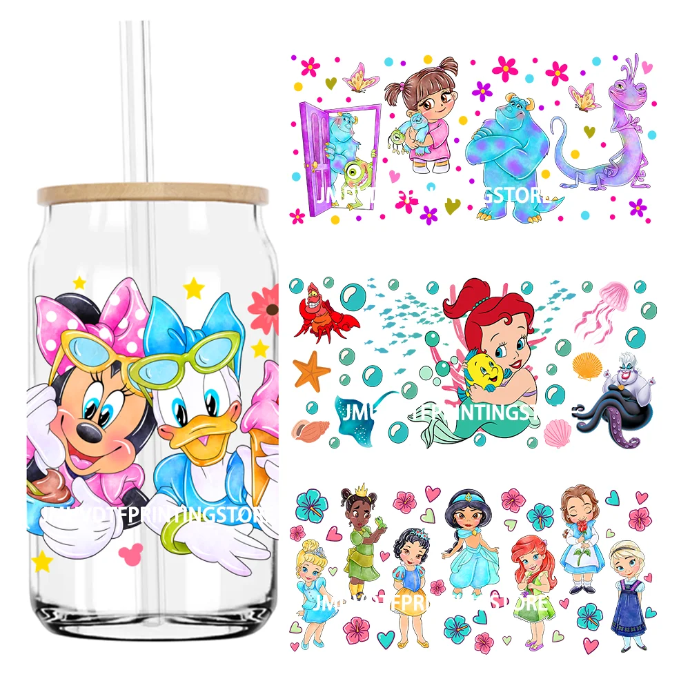 

Cartoon Little Mermaid Princess Friends UV DTF Sticker For 16OZ Libbey Glass Cup Can Wrap Transfer Sticker Custom Label DIY Logo