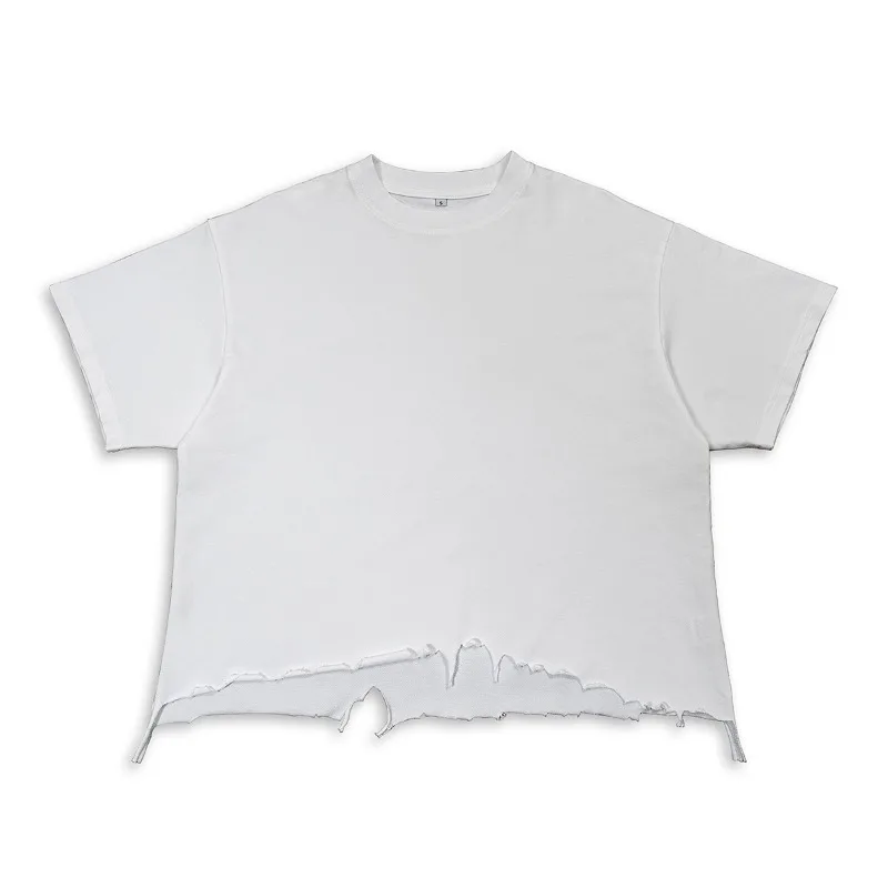 Men's Wear High-quality Pure Cotton Distressed Short-sleeved Men's T-shirt Retro Street Destruction Style T-shirt Short-sleeved