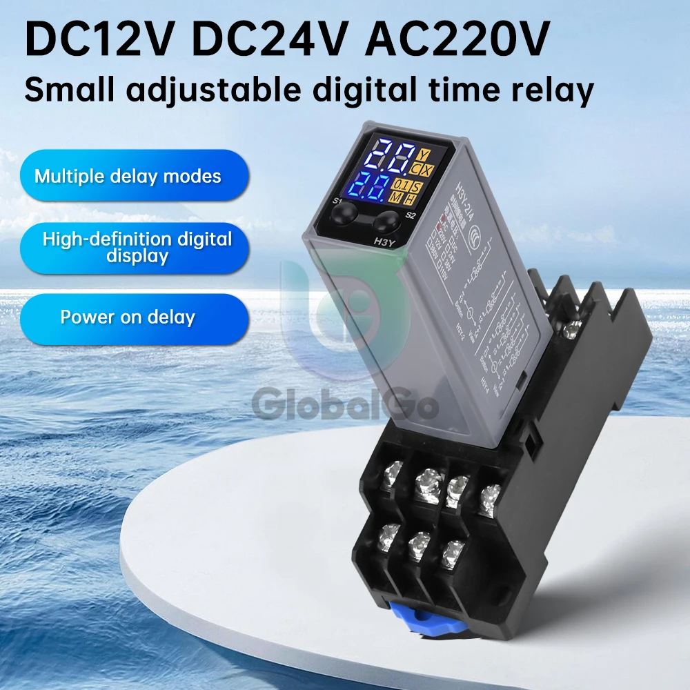 

H3Y-4 LCD Display Delay Relay DC12V DC24V AC220V Dual Time with Base Small Digital Display Cycle Time Control Delayer