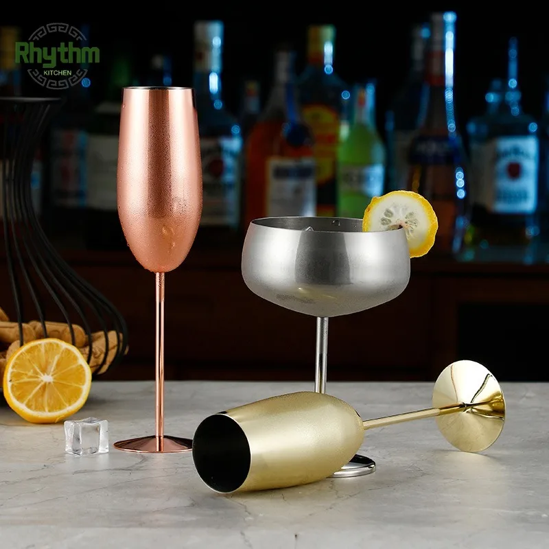 7 style High-end Cocktail Glass 304 Stainless Steel Anti-fall Goblet Wine Glass Champagne Glass Bar Tools Kitchen Drinkware