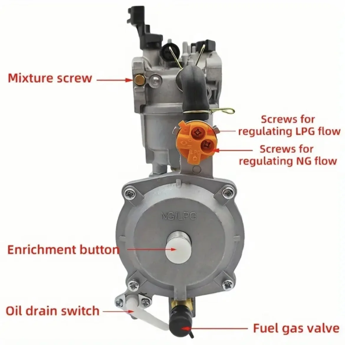 ER2500 2KW LPG 168F Engine Double Use LPG Manual Carburetor For Gasoline Generator For Honda GX160 168F GX200 170F 6.5HP 7.5HP