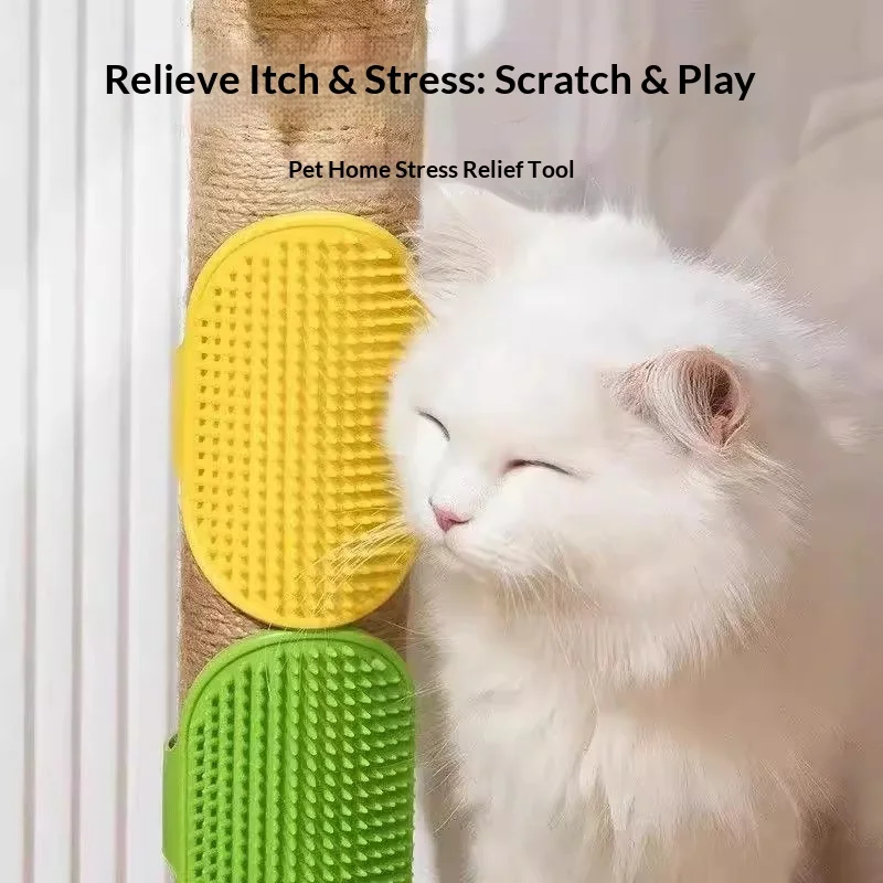 Cat Self Groomer Brush Wall Mount Silicone Massage Comb Kitten Scratcher Toy Remove Loose Hair Pet Grooming Supplies