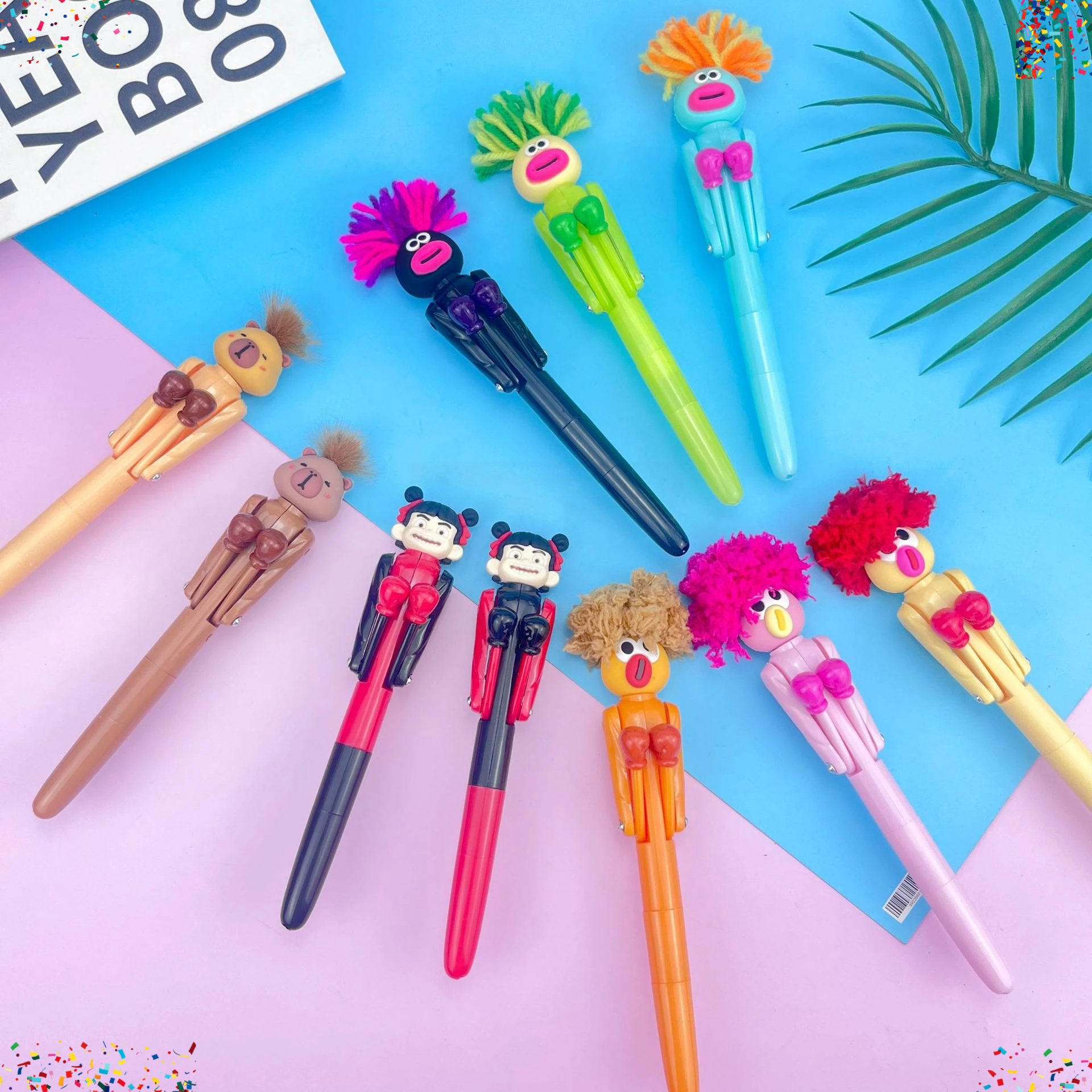 

12 Pcs Mechanical Boxing Decompression 1.0 Pen Cartoon Funny Big Mouth Ballpoint Pen Student Entertainment Creative Gift