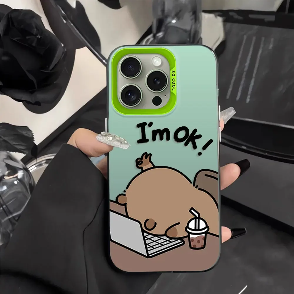 Cute Animal Working Capybara Electroplate Silver IMD Case for IPhone 11 12 13 14 15 16 Pro Max X XS XR 8 Plus Phone Cover Fundas