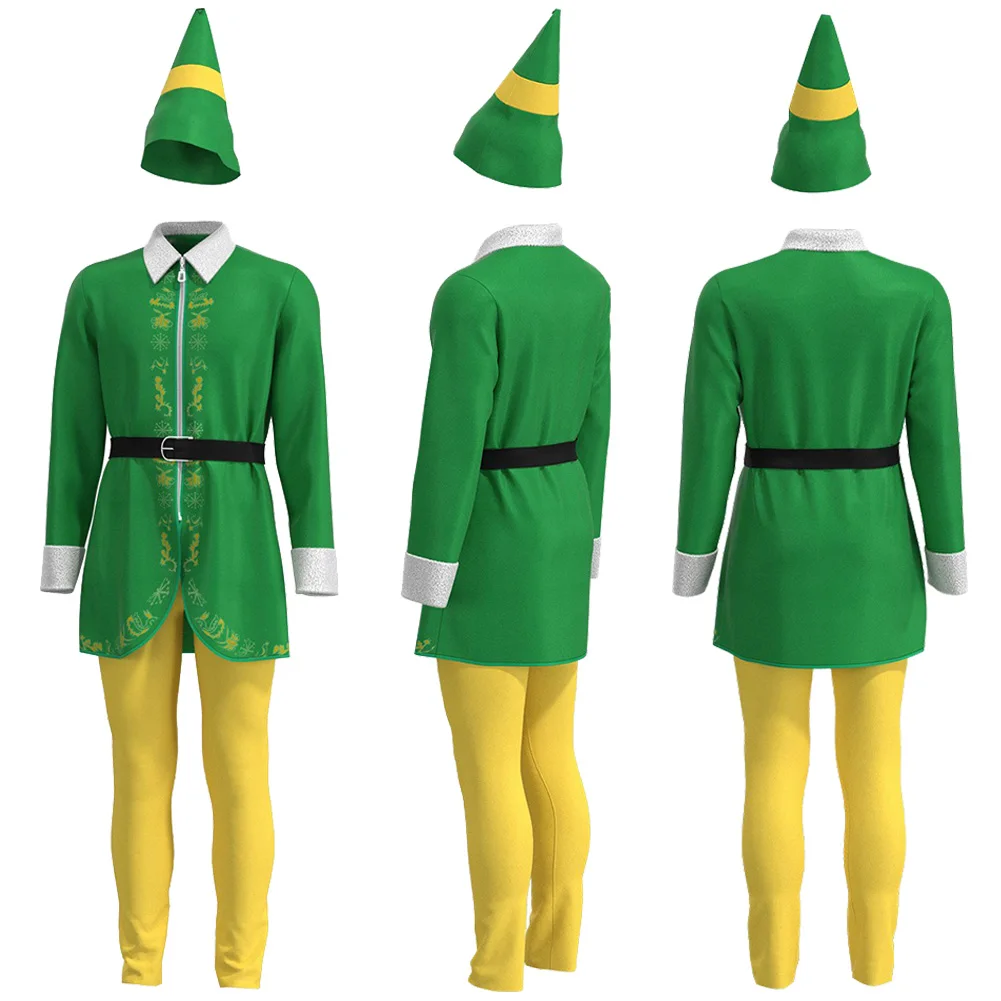 Buddy Cosplay Fantasy Clothing Green Elf Suits Christmas Movie Elf Disguise Roleplay Men Boy Roleplay Fantasia Outfits Halloween