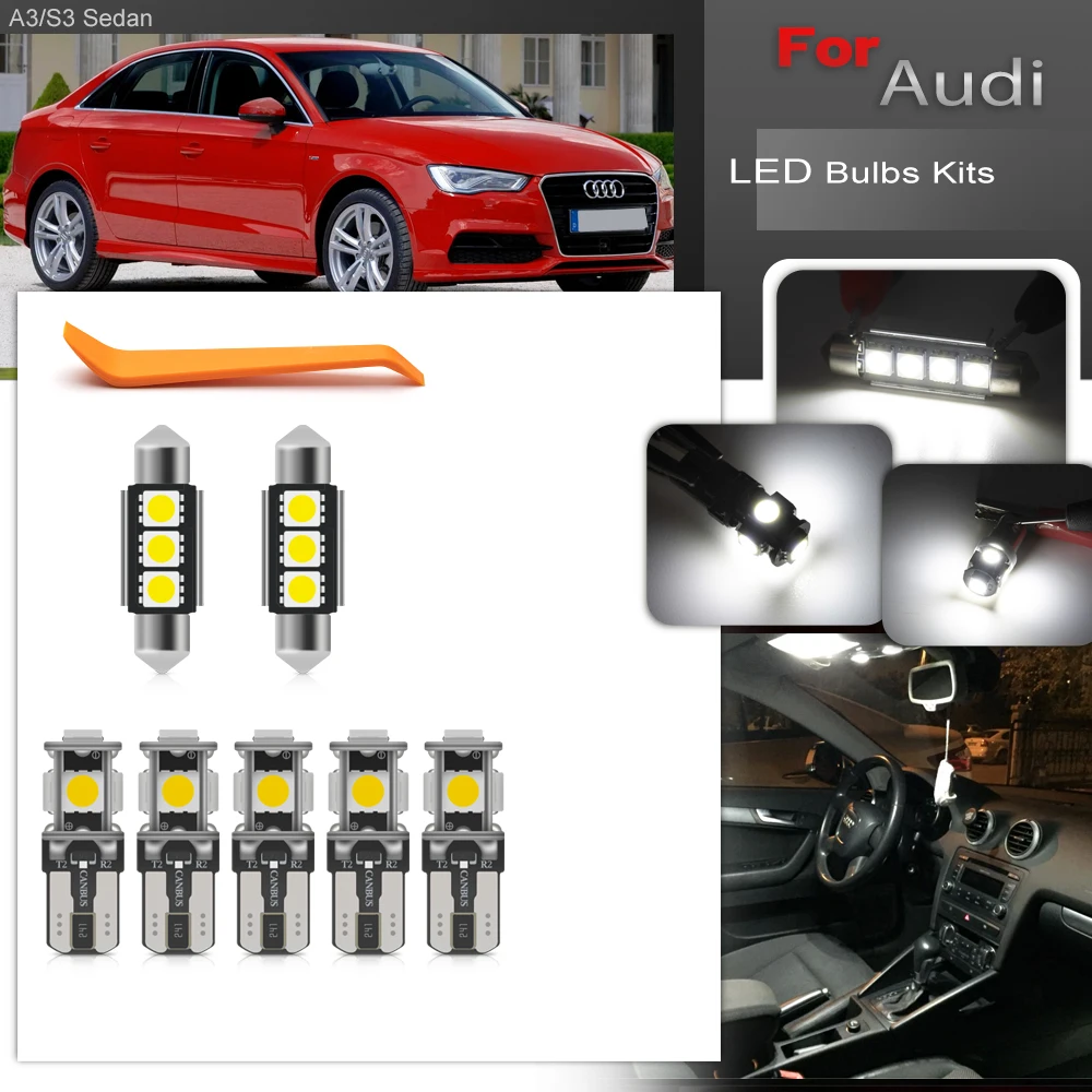 Fits For 2012-2020 Audi A3 S3 Sedan Typ 8V Canbus Full White LED Interior Package Light Bulbs Replacement Accessories