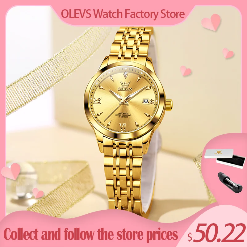 OLEVS 9956 Fashion Elegant Ladies' Automatic Mechanical Watches Date Simple Waterproof Stainless Steel Original Brand Lady Watch