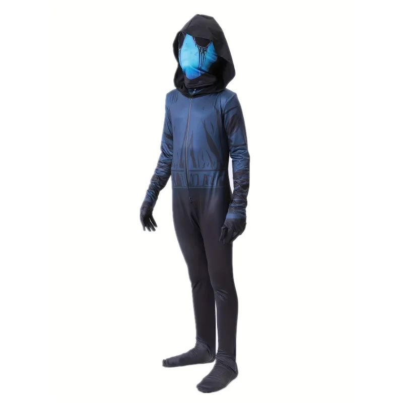 3-12y Jungen beängstigend Sensenmann Skelett Kleidung mit Voll maske und Kapuze, Horror Party Overall Outfit für Halloween