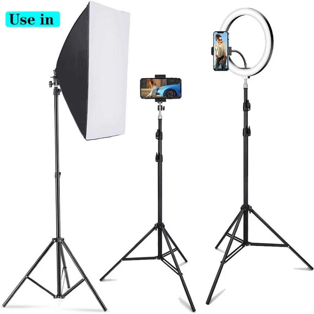 Supporto per illuminazione fotografico 50/120/160cm supporto per luce di riempimento treppiede per luce ad anello con lampada ad anello a vite 1/4 Softbox Ringlight