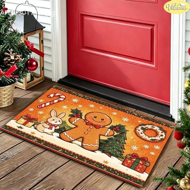 VIKAMA Christmas Snowman Wreath Squirrel Tree Floor Mat Washable Entry Rug Front Door Porch Xmas Decor Soft Home Decor
