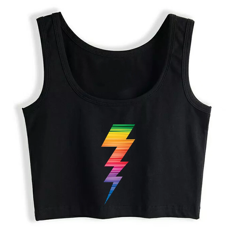 Rainbow Lightning Graphic Sexy Fit Crop Top Bisexuals Happy Pride Month Tank Top LGBTQ Street Cotton Sports Camisole