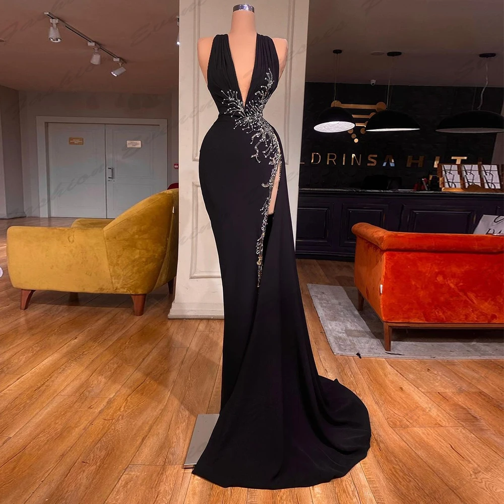 

Elegant Long Evening Dresses For Woman Formal Luxury Mermaid Sexy Deep V-neck Sleeveless Simple Slimming Mopping Prom Gowns 2024