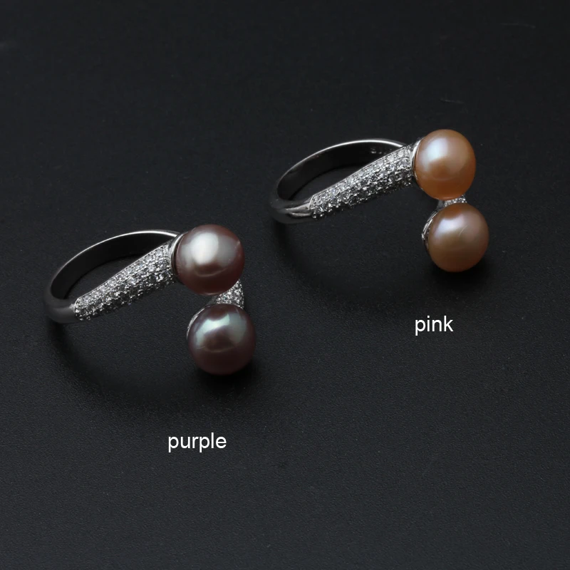 Real 925 Sterling Silver Double Pearl Rings Woman,White Natural Freshwater Pearl Ring Adjustable Wife Mother Anniversary Gift