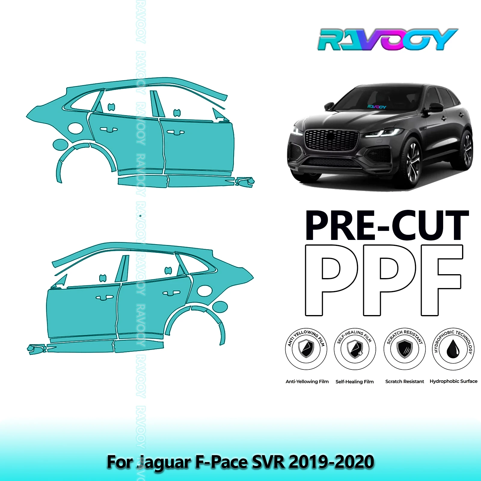 

For Jaguar F-Pace SVR 2019-2020 8.5mil Clear Matte Pre-Cut PPF Door & A/B Pillar Kit TPU Paint Protection Film Set