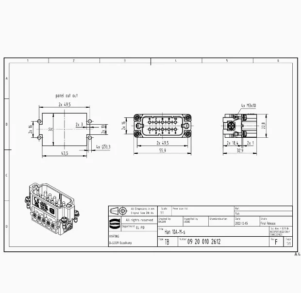 1 pz 09200102612 Germania Harding Connettore Han 10A-STI-S Originale