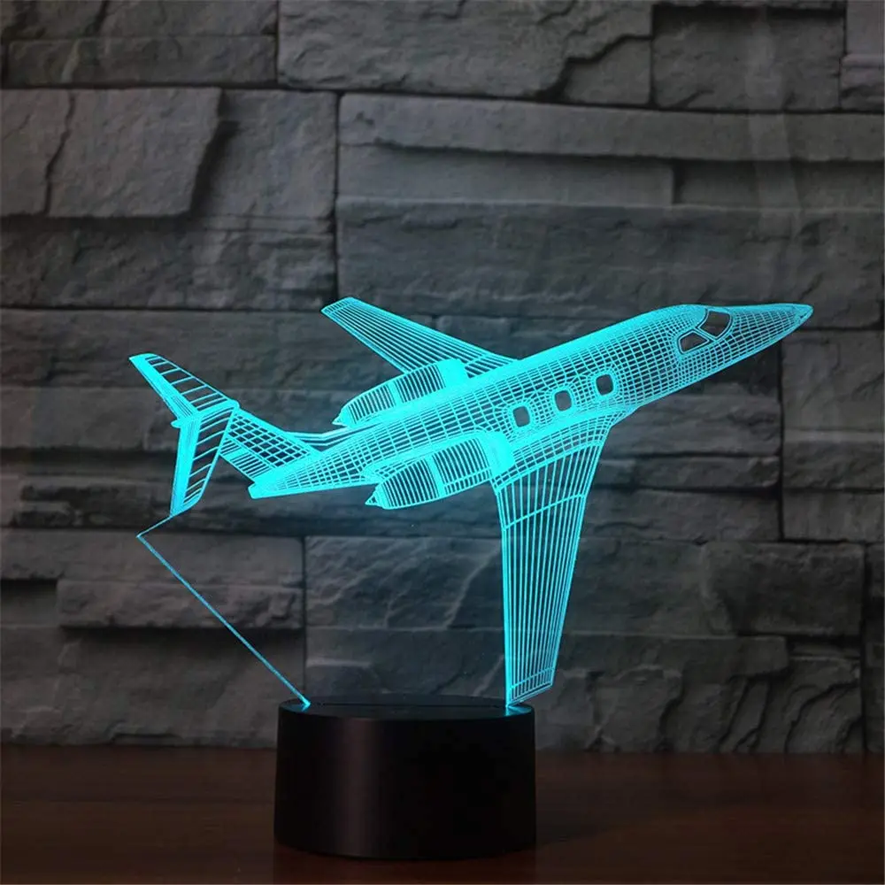 Lámpara Led 3D de avión, luz nocturna de ilusión óptica abstracta, cambio de 7 colores, interruptor táctil, luz nocturna alimentada por USB, regalo