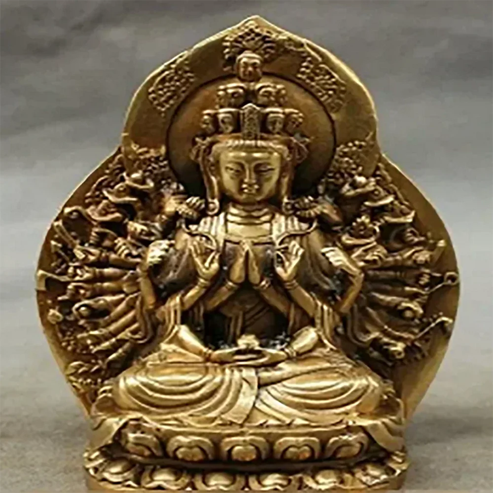 Chinese Brass Buddhism Kwan-Yin Bowl 1000 Arm Avalokitesvara Buddha Statue