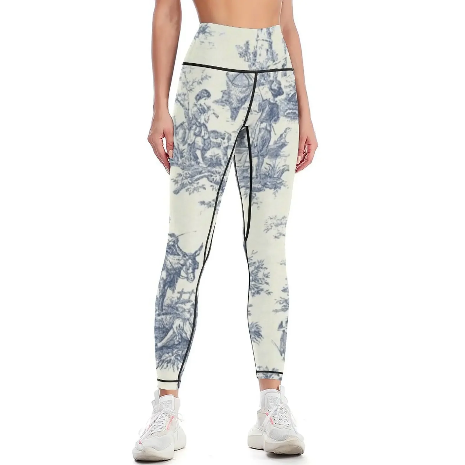 Powder Blue French Toile Picnic Designs Leggings legging gym joggers for active wear Sports pants for Womens Leggings