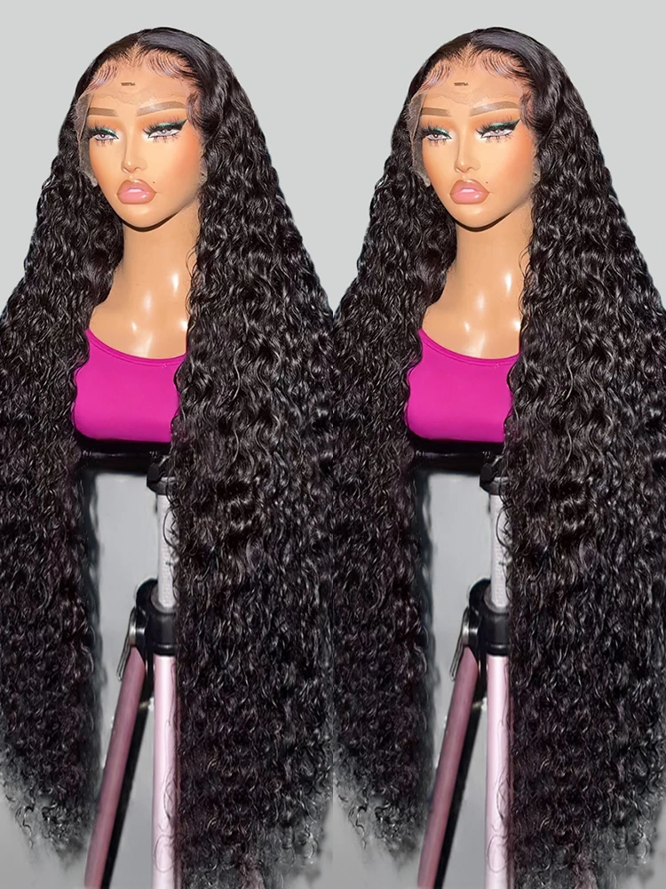 40 46 Inch 13x6 HD Deep Curly Wave Lace Frontal Wigs Brazilian 13x4 360 Water Wave Full Lace Front Human Hair Wig For Women 250%