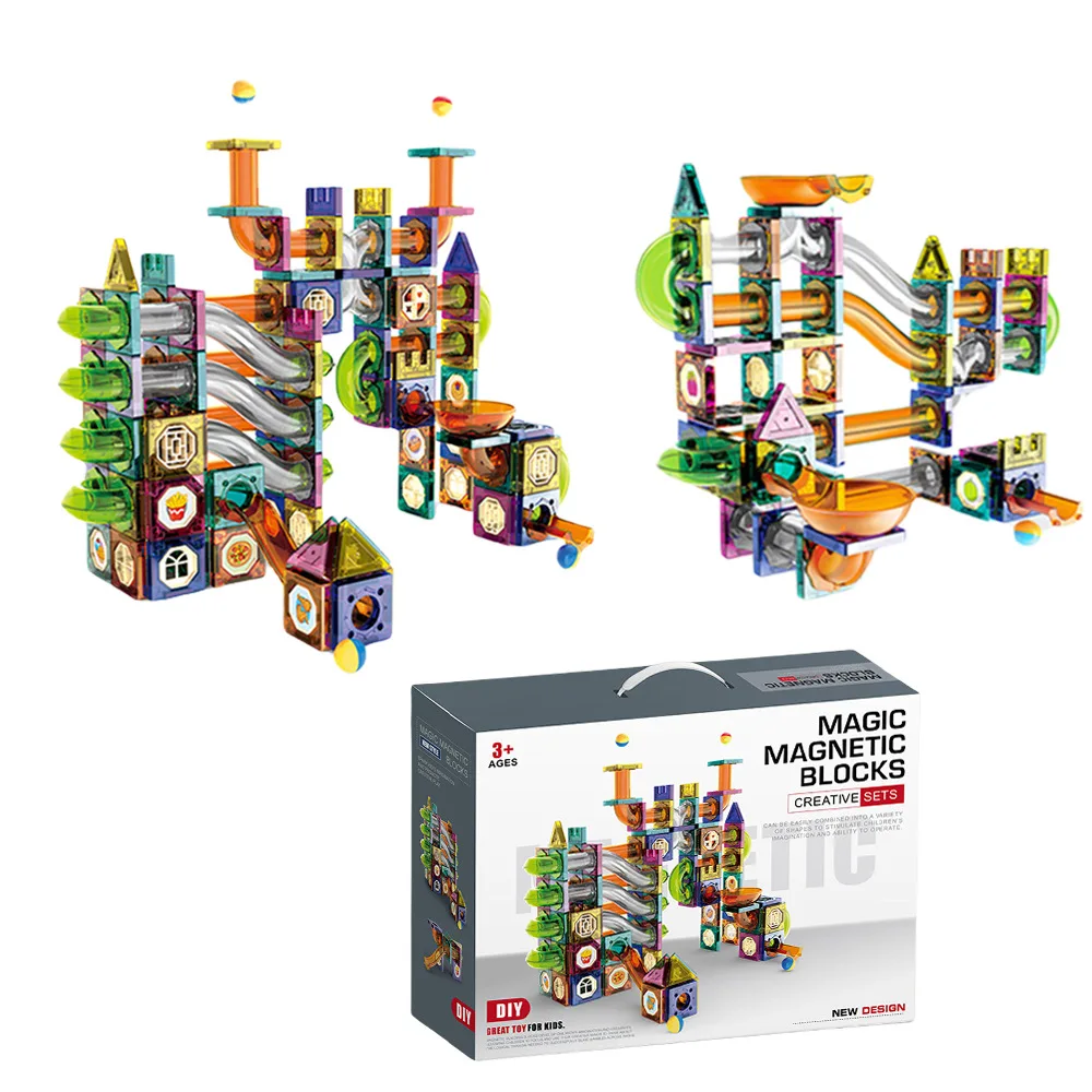 Edukacyjny kolorowy arkusz magnetyczny dla dzieci z kulką ślizgową Klocki Magnes rurowy Łączenie toru Puzzle Zabawka Okno