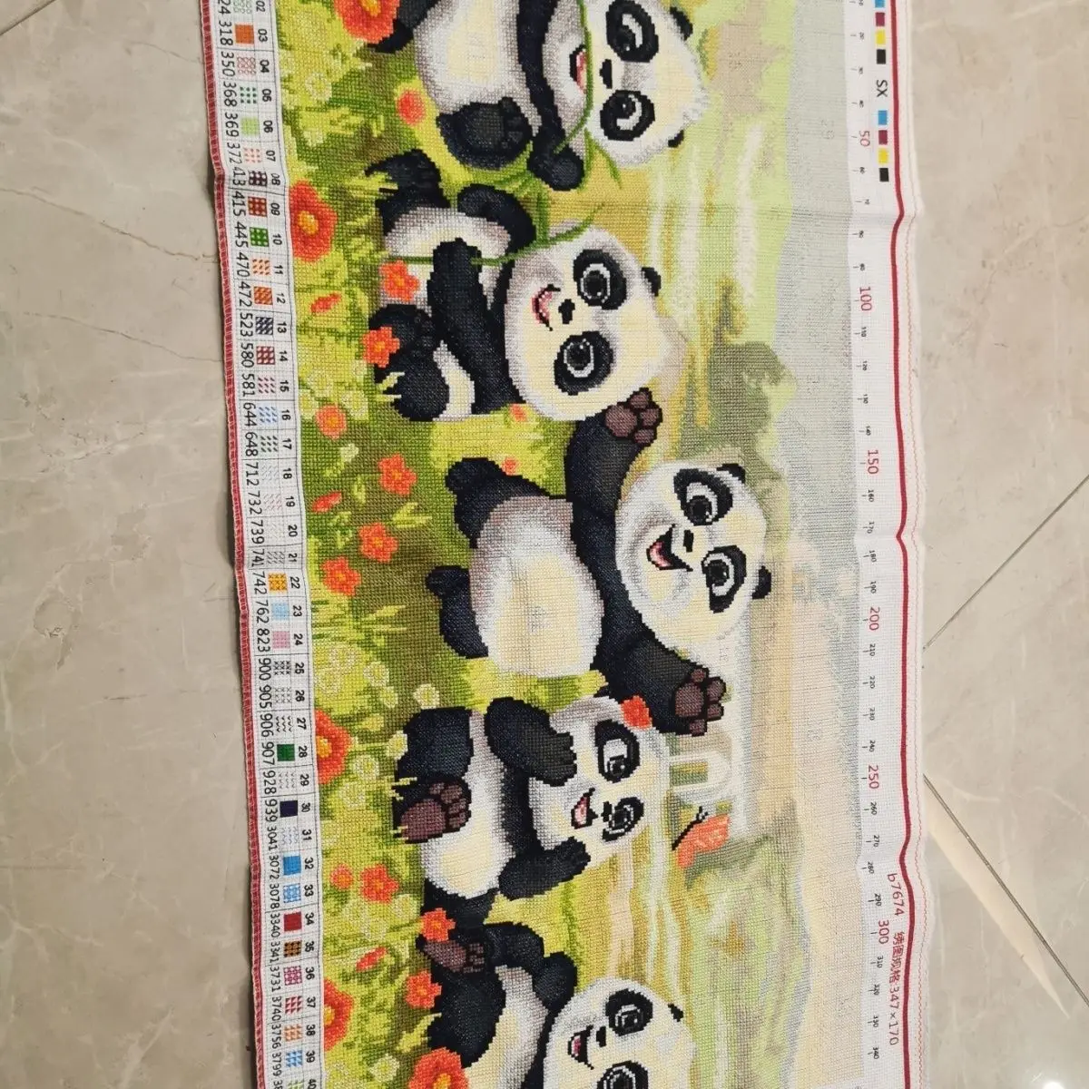 【 Handmade Cross Embroidery Finished Product 】 Panda Heart 46 * 94 Cartoon Children's Room Cute and Happy