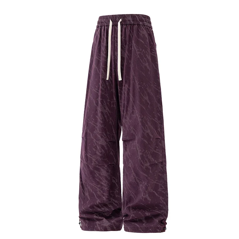 

Весенне-осенние широкие прямые длинные брюки для мужчин, окрашенные в галстук длинные брюки для бега, мужские модные брендовые молодежные драпированные спортивные брюки