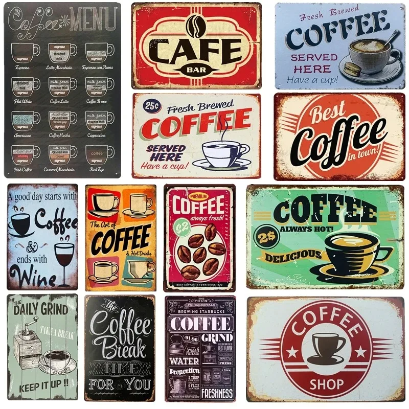 Vintage Metal Tin Signs Wall Decor Plaque Retro CafeArt Posters Kitchen Bar Pub Club Coffee Shop Plate Room Decoration