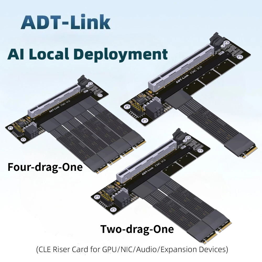 ADT-Link PCIe 5.0 X16 to X8 Split Extension Cable For AI Local Deployment Solution M2 One To Four 8X+8X Bifurcation PCIE Adapter