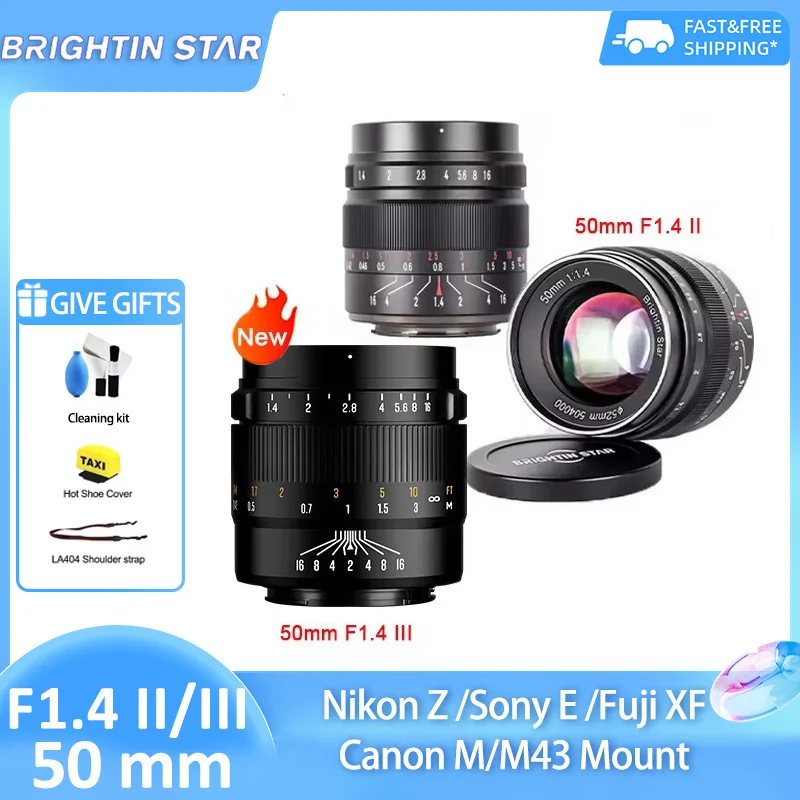 Brighting Star 50 มม.F1.4 ii APS-C ขนาดใหญ่เลนส์สําหรับ Canon RF EOS M100 Sony E A7iii A6400 fujifilm XF XT30 M43 mount