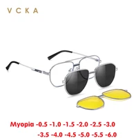 VCKA 3 en 1 gafas de sol para miopía de aluminio y magnesio montura polarizada hombres mujeres Clip magnético gafas graduadas ópticas-0,50 a-10