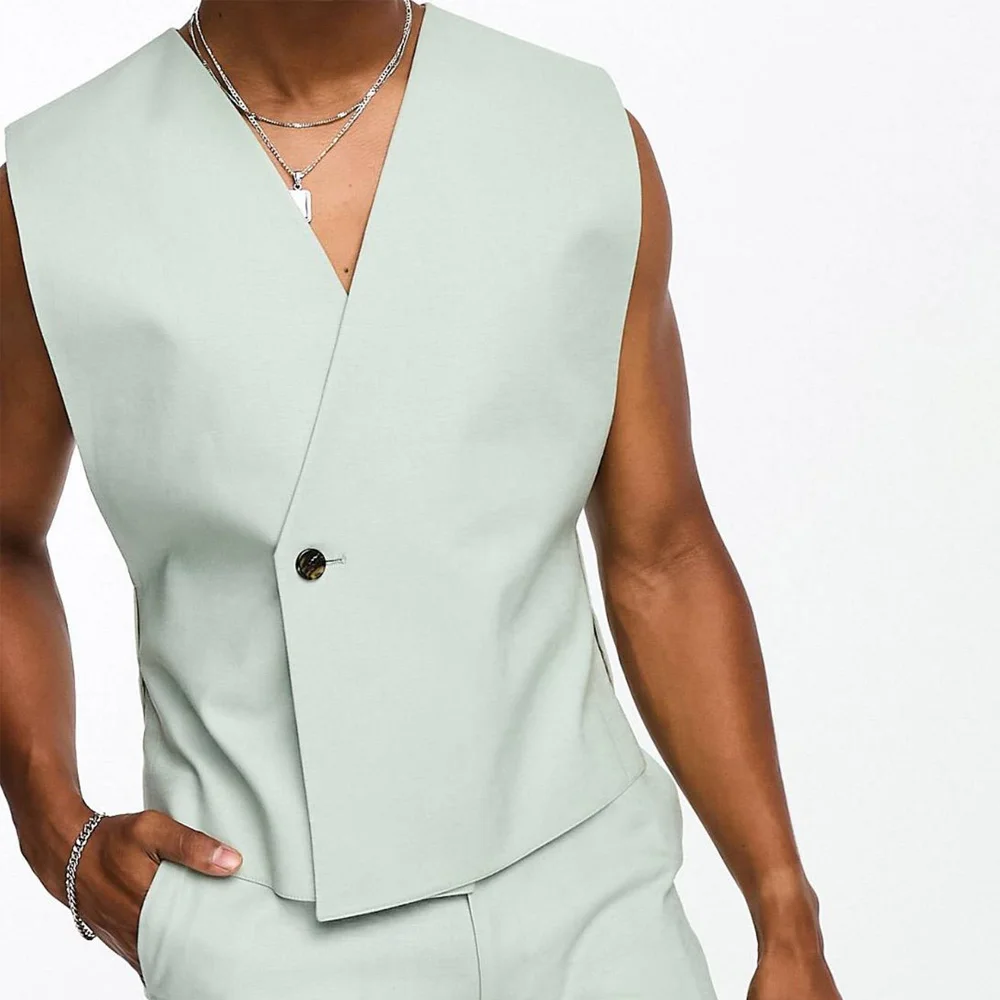 

Polyester Fabric Sleeveless Vest for Men's Suit Single-Button V-Neck Elegant Man Vest Casual Solid Color Classic Suits Blazer