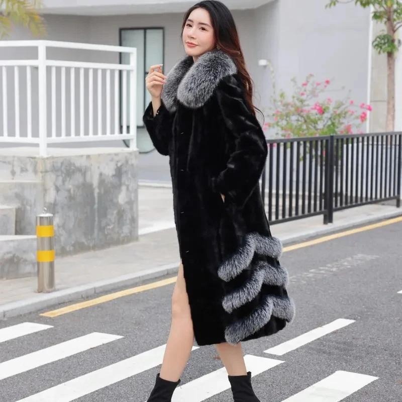 Mink Coat Women\'s High Luxury 100% Real Mink Coat Women\'s 2023 New Winter Coat True Fox Collar Women\'s Jacket Loose Fur Coat