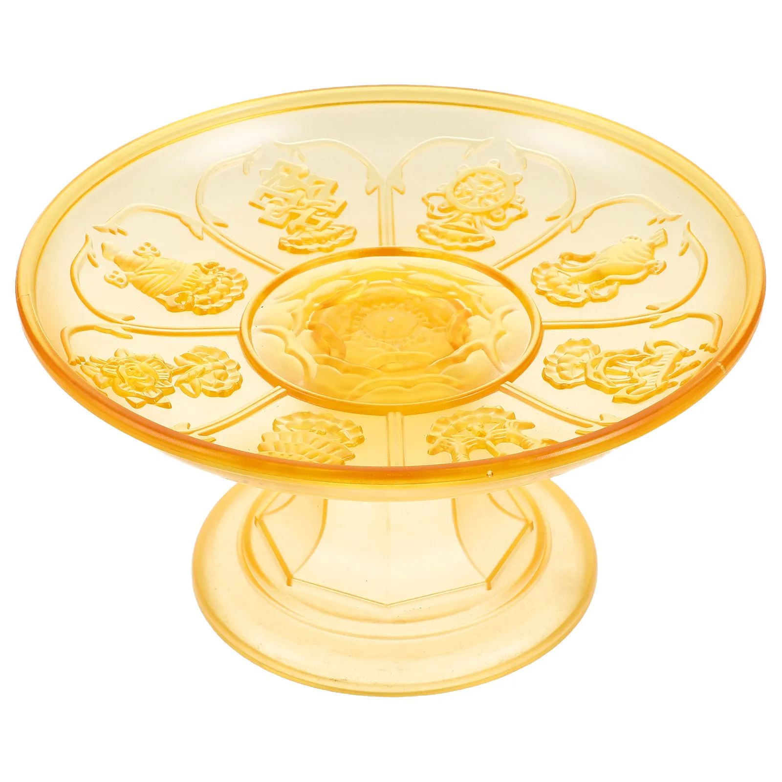Buddhist Offering Tray Lotus Design Pedestal Household Altar Fruit Plate Temple Worship Prayer Room Ritual Decor Golden Embossed
